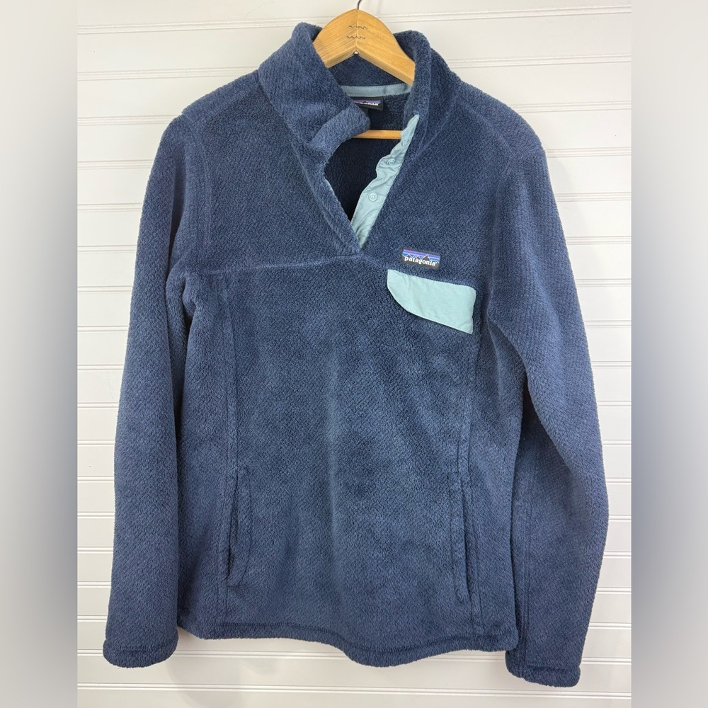 Patagonia women’s Navy & sage green Re-Tool Snap-T pullover Fleece jacket Size L
